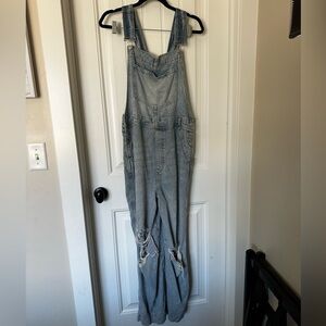 Free People lightweight denim wide leg overalls
